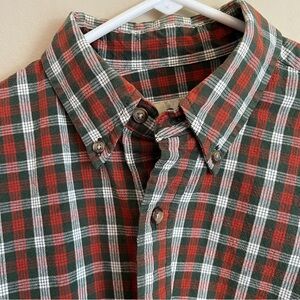 Eddie Bauer | 100% Cotton Plaid Button Down Shirt | Orange/Green/White | Small